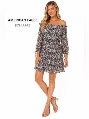 EUC American Eagle Large Floral Off Shoulder Chiffon Mini Dress